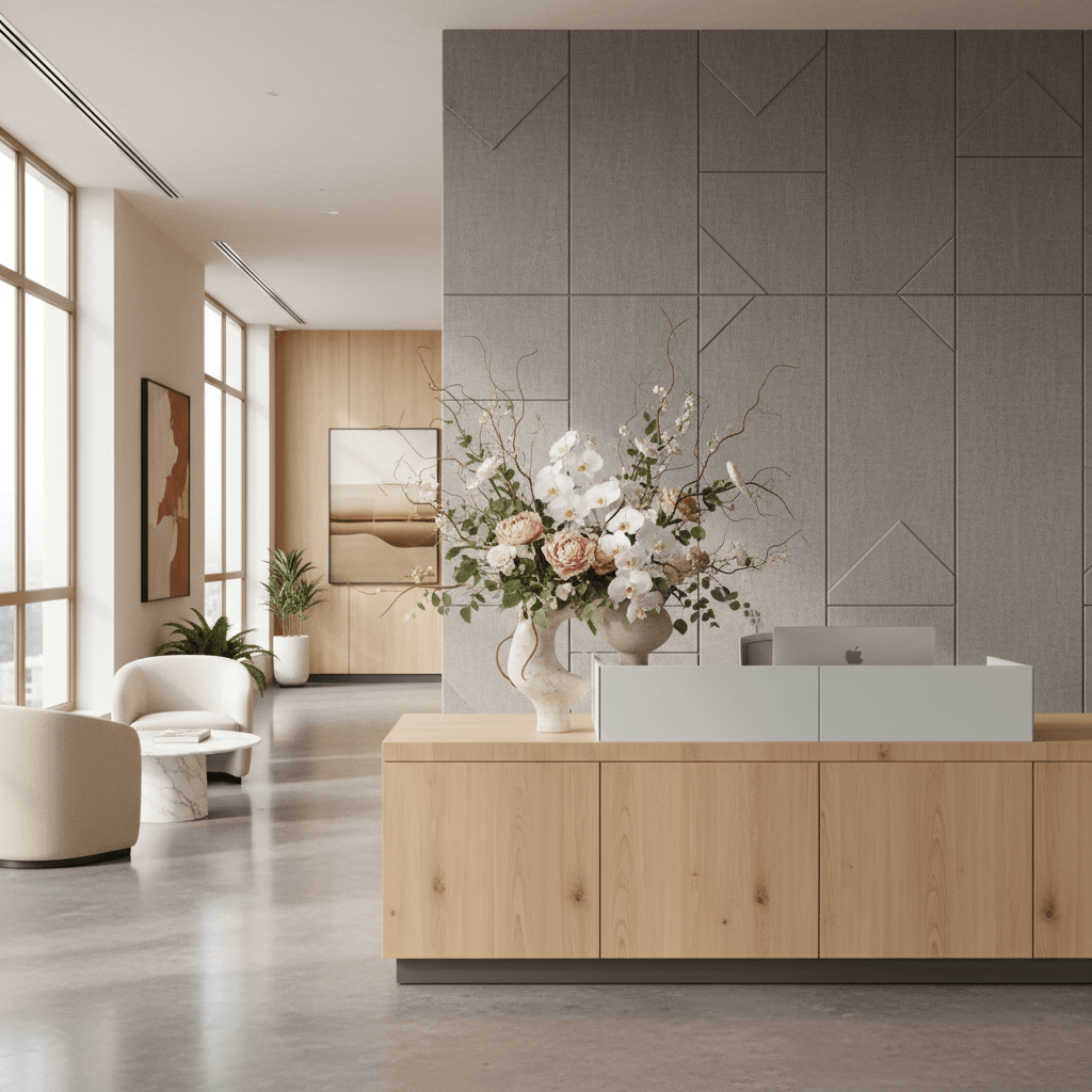 Florales Arrangement im Empfangsbereich eines Unternehmens